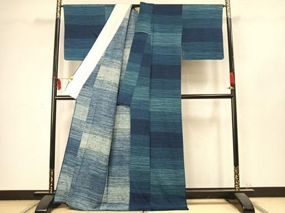 平和屋着物▽上質な小紋 単衣 横段文 正絹 逸品 AABC3963fy