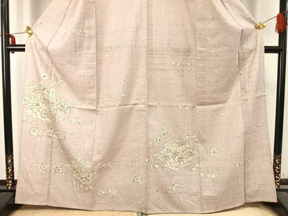 平和屋着物▽訪問着 単衣 紬地 辻が花 正絹 逸品 AABC3966fy