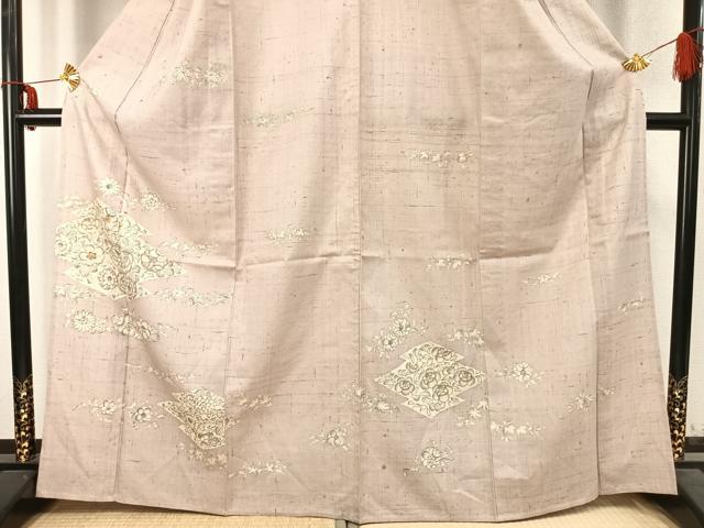 平和屋着物▽訪問着 単衣 紬地 辻が花 正絹 逸品 AABC3966fy