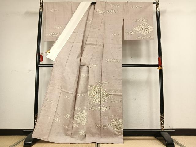 平和屋着物▽訪問着 単衣 紬地 辻が花 正絹 逸品 AABC3966fy