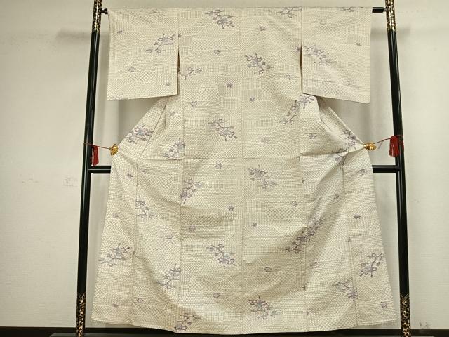 平和屋着物▽上質な紬 単衣 枝花文 正絹 逸品 AABC3967fy