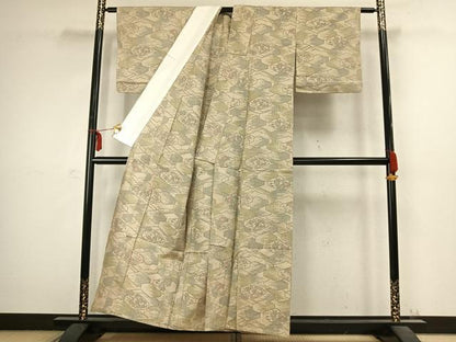 平和屋着物▽上質な紬 単衣 幾何学花文 正絹 逸品 AABC3968fy