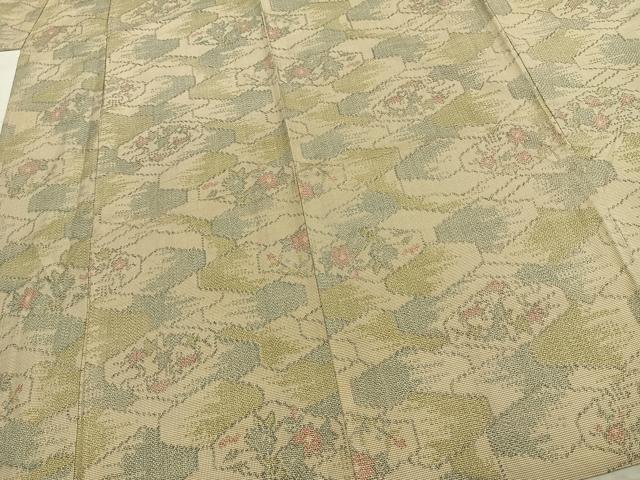 平和屋着物▽上質な紬 単衣 幾何学花文 正絹 逸品 AABC3968fy