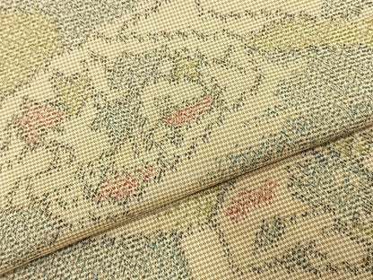 平和屋着物▽上質な紬 単衣 幾何学花文 正絹 逸品 AABC3968fy