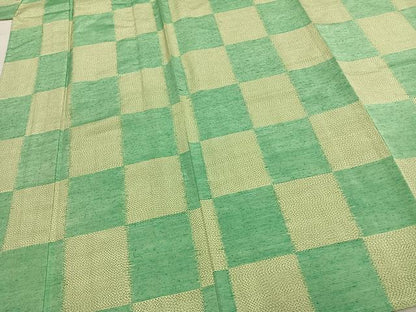 平和屋着物▽上質な紬　単衣　市松文様　正絹　逸品　AABC3969fy