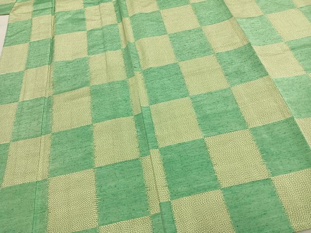 平和屋着物▽上質な紬　単衣　市松文様　正絹　逸品　AABC3969fy