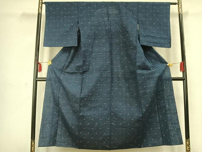 平和屋着物▽上質な紬　単衣　抽象文様　正絹　逸品　AABC3971fy