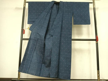 平和屋着物▽上質な紬　単衣　抽象文様　正絹　逸品　AABC3971fy