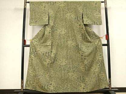 平和屋着物▽上質な小紋 単衣 切嵌花文 正絹 逸品 AABC3974fy