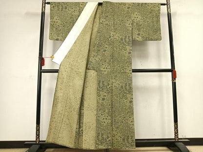 平和屋着物▽上質な小紋 単衣 切嵌花文 正絹 逸品 AABC3974fy