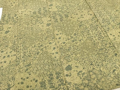 平和屋着物▽上質な小紋 単衣 切嵌花文 正絹 逸品 AABC3974fy