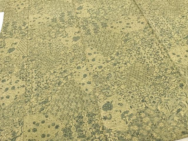 平和屋着物▽上質な小紋 単衣 切嵌花文 正絹 逸品 AABC3974fy