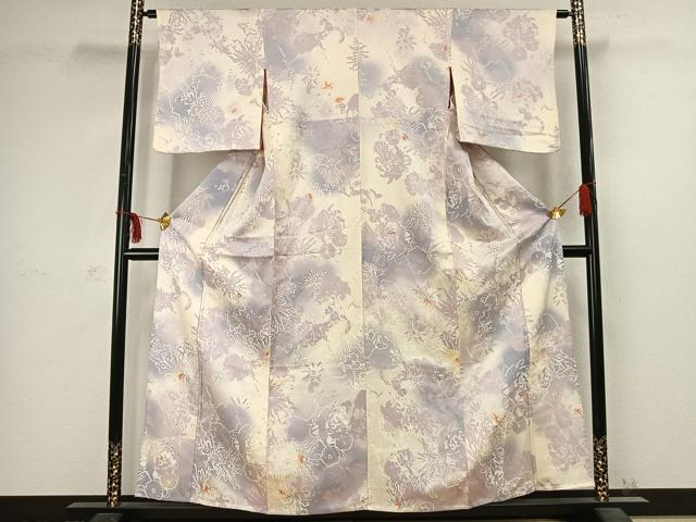 平和屋着物▽上質な小紋 単衣 舞花文 暈し染め 正絹 逸品 AABC3976fy