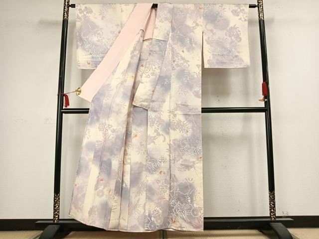 平和屋着物▽上質な小紋 単衣 舞花文 暈し染め 正絹 逸品 AABC3976fy