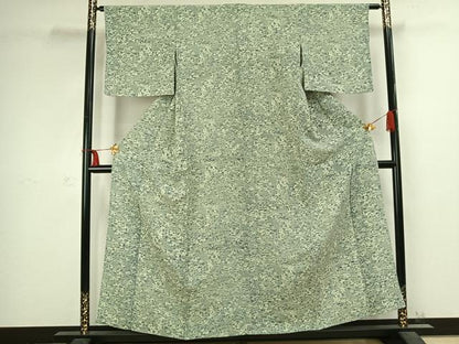 平和屋着物▽上質な小紋 単衣 色紙花蝶文 正絹 逸品 AABC3978fy