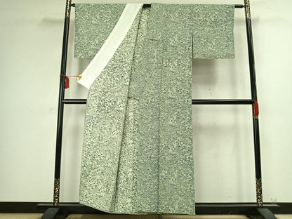 平和屋着物▽上質な小紋 単衣 色紙花蝶文 正絹 逸品 AABC3978fy