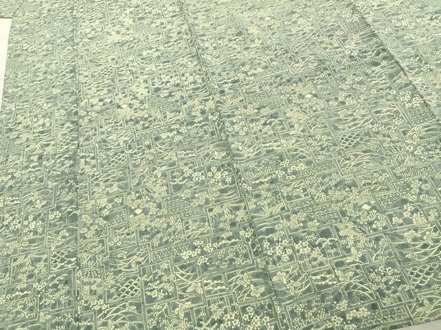 平和屋着物▽上質な小紋 単衣 色紙花蝶文 正絹 逸品 AABC3978fy