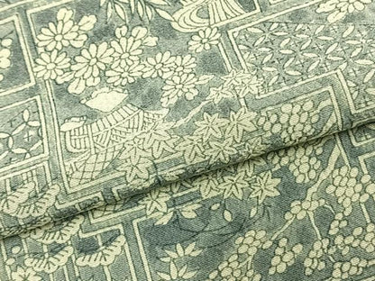 平和屋着物▽上質な小紋 単衣 色紙花蝶文 正絹 逸品 AABC3978fy