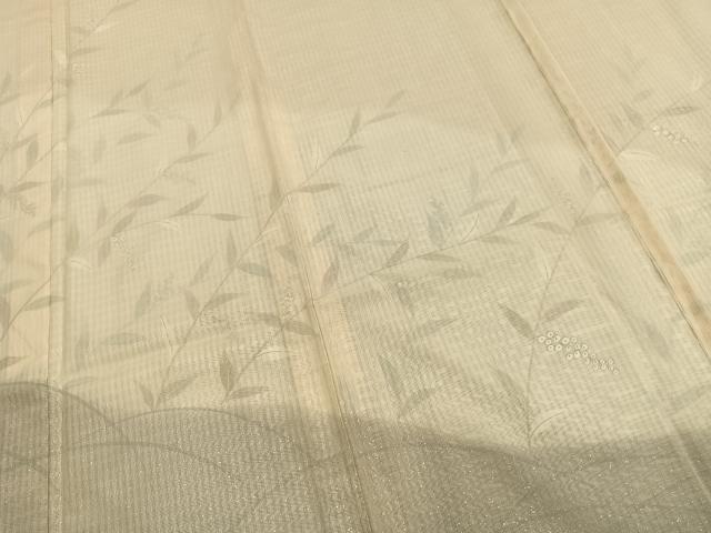 平和屋着物▽訪問着　無双　紗袷　紗×紗　草花文　銀彩　正絹　逸品　AABC3979fy