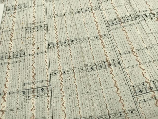 平和屋着物▽上質な紬　単衣　絞り　横段花文　正絹　逸品　AABC3982fy