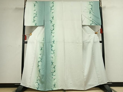 平和屋着物▽訪問着　単衣　草花文　暈し染め　金彩　正絹　逸品　AABC3987fy