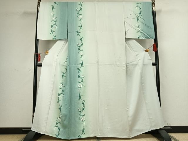 平和屋着物▽訪問着　単衣　草花文　暈し染め　金彩　正絹　逸品　AABC3987fy