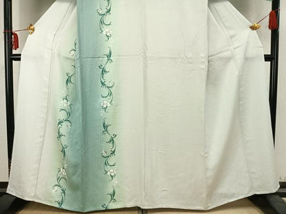 平和屋着物▽訪問着　単衣　草花文　暈し染め　金彩　正絹　逸品　AABC3987fy