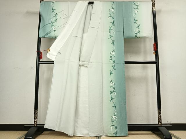 平和屋着物▽訪問着　単衣　草花文　暈し染め　金彩　正絹　逸品　AABC3987fy