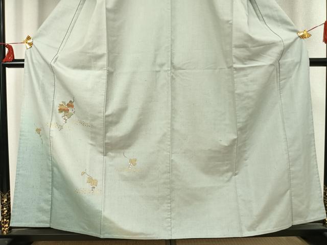 平和屋着物▽訪問着 単衣 紬地 駒刺繍 葡萄蔦の葉文 暈し染め 金彩 正絹 逸品 AABC3988fy