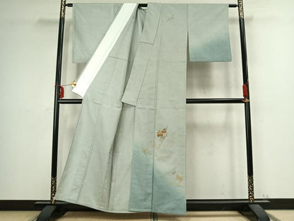 平和屋着物▽訪問着 単衣 紬地 駒刺繍 葡萄蔦の葉文 暈し染め 金彩 正絹 逸品 AABC3988fy