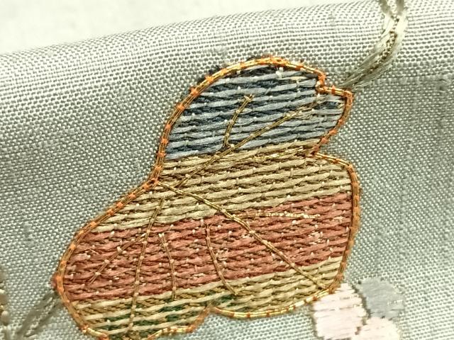 平和屋着物▽訪問着 単衣 紬地 駒刺繍 葡萄蔦の葉文 暈し染め 金彩 正絹 逸品 AABC3988fy