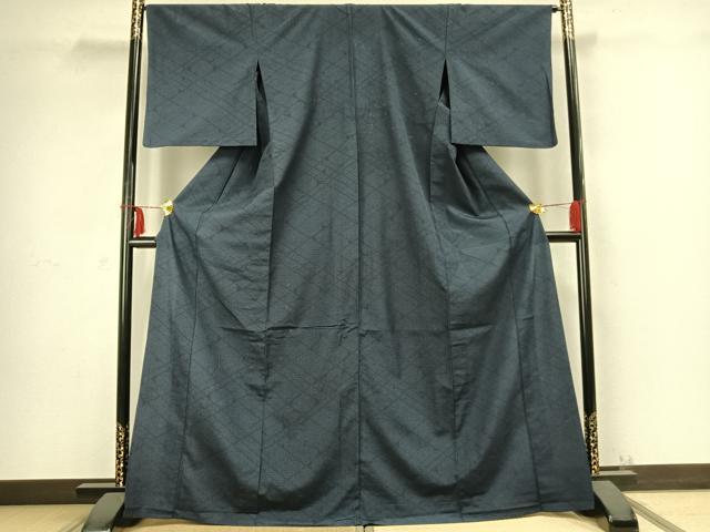 平和屋着物▽本塩沢　単衣　110亀甲　菱文　正絹　逸品　AABC3989fy