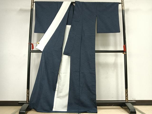 平和屋着物▽本塩沢　単衣　110亀甲　菱文　正絹　逸品　AABC3989fy