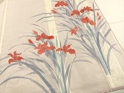 平和屋着物▽訪問着 無双 紗袷 紗×紗 手描き 草花文 正絹 逸品 AABC3990fy