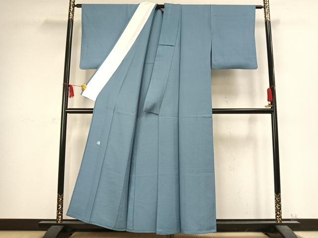 平和屋着物▽上質な色無地 単衣 作家物 草木染 浅縹色 正絹 逸品 AABC3992fy