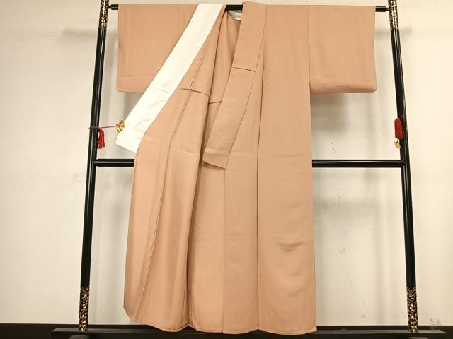 平和屋着物▽上質な色無地 単衣 立涌地紋 伽羅色 正絹 逸品 AABC3993fy