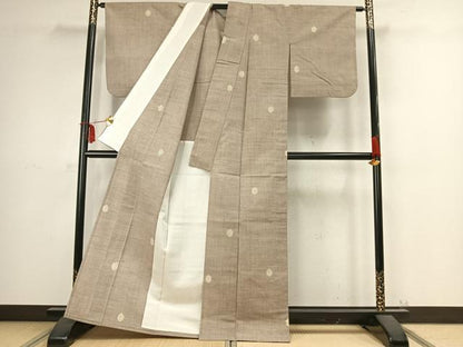 平和屋着物▽上質な紬 単衣 幾何学文様 正絹 逸品 AABC3995fy