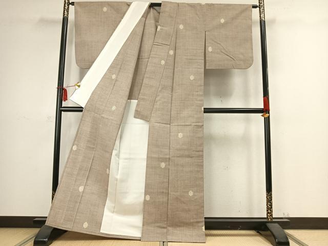平和屋着物▽上質な紬 単衣 幾何学文様 正絹 逸品 AABC3995fy