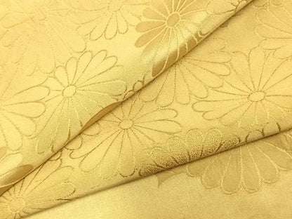 平和屋着物▽上質な色無地 単衣 雲取り花地紋 芥子色 正絹 逸品 AABC3996fy