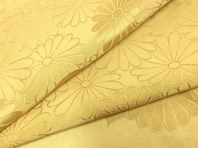 平和屋着物▽上質な色無地 単衣 雲取り花地紋 芥子色 正絹 逸品 AABC3996fy