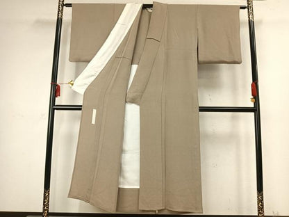 平和屋着物▽本加賀友禅作家 西尾翠峰 色無地 単衣 白橡色 鬼しぼ縮緬 正絹 逸品 AABC3997fy
