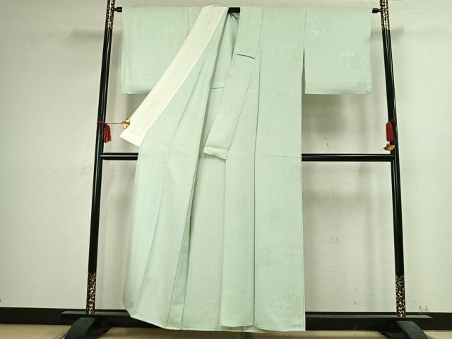 平和屋着物▽上質な色無地　単衣　御所車地紋　錆青磁色　正絹　逸品　AABC3998fy