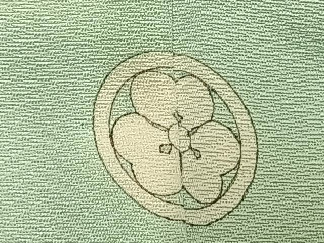 平和屋着物▽上質な色無地　単衣　御所車地紋　錆青磁色　正絹　逸品　AABC3998fy