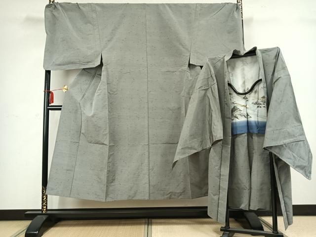 平和屋着物▽男性 紬 単衣 アンサンブル 霞文 キングサイズ 正絹 逸品 AABC4004fy