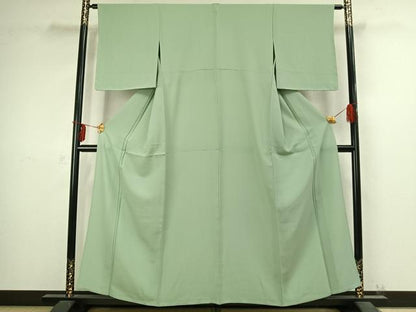 平和屋着物▽上質な色無地　単衣　薄萌葱色　正絹　逸品　未使用　AABC4007fy
