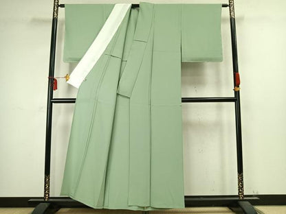 平和屋着物▽上質な色無地　単衣　薄萌葱色　正絹　逸品　未使用　AABC4007fy