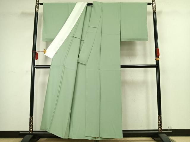平和屋着物▽上質な色無地　単衣　薄萌葱色　正絹　逸品　未使用　AABC4007fy