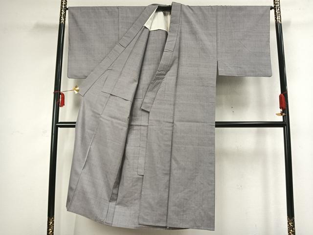 平和屋着物▽男性 本場結城紬 重要無形文化財 単衣 色無地 薄梅鼠色 正絹 逸品 AABC4010fy