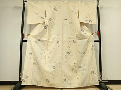 平和屋着物▽上質な紬 単衣 花唐草文 正絹 逸品 AABC4011fy