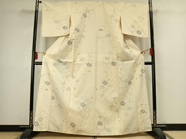 平和屋着物▽上質な紬 単衣 花唐草文 正絹 逸品 AABC4011fy